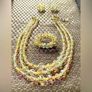 Swarovski AB Crystal Necklace Earrings And Pin Vintage